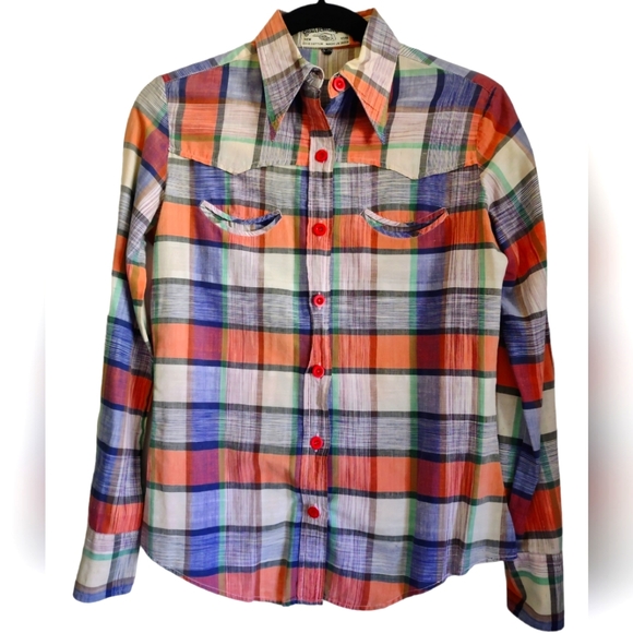 Gentleman John Tops - Vintage Gentleman John 60's Women's Shirt‎ Size XS/Sm Multicolored Plaid Checked